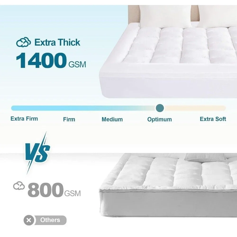 2 Inch Thick Twin Size Mattress Topper 1400 GSM Soft Pillow Top Mattress Pain